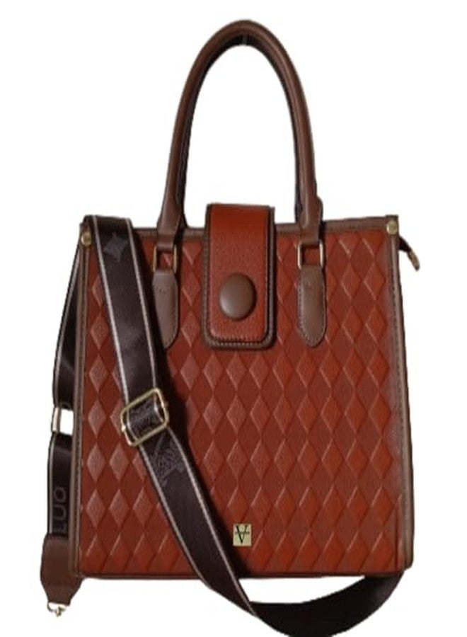 VINNIE Women's Quilted Handbag with Dual Handles & Sling Strap | Single Compartment, 2 Pockets | Zipper & Button Closure (Brown) - Image 1